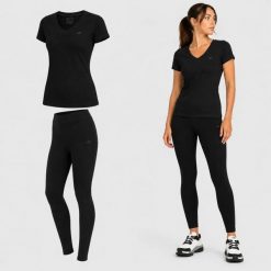 ZESTAW DAMSKI 4F T-SHIRT + LEGGINSY KOMPLET SPORTOWY NA CO DZIEŃ XS SS26. Legginsy damskie 4f, uniwersalny, bez wzorów, z bawełny. Za 119.98 zł.