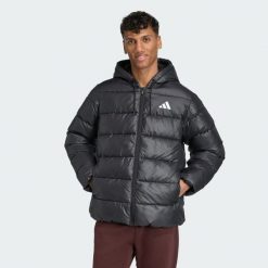Kurtka z kapturem Essentials CLIMAWARM Synthetic Down Puffer. Czarne kurtki męskie Adidas, m, bez wzorów, casualowe, z kapturem. W wyprzedaży za 455.20 zł.