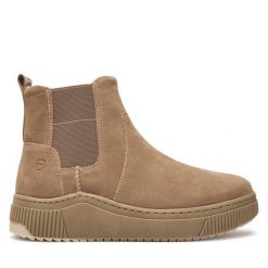 Botki Tamaris. Brązowe botki damskie Tamaris, bez obcasa, na płaskiej podeszwie, bez zapięcia. Za 449.99 zł.