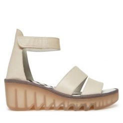 Sandały Fly London. Brązowe sandały damskie Fly London, bez wzorów, bez obcasa, na koturnie, bez zapięcia. Za 399.99 zł.
