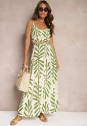 Beżowo-Zielona Wiskozowa Sukienka o Rozkloszowanym Kroju na Regulowanych Cienkich Ramiączkach Dimrrina. Brązowe sukienki damskie Renee, na imprezę, na lato, bez wzorów, z wiskozy, eleganckie, bez kołnierzyka, bez ramiączek, maxi, rozkloszowane. Za 99.99 zł.