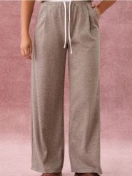 Spodnie wide leg z wiązaniem - beżowy. Brązowe spodnie materiałowe damskie Sinsay, l, bez wzorów. Za 49.99 zł.