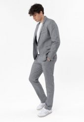 Materiałowe spodnie z lnem R-TONI. Szare eleganckie spodnie męskie Volcano, l, bez wzorów, z materiału, eleganckie. Za 199.99 zł.