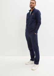 Dres sportowy z bawełny organicznej (2 części). Niebieskie bluzy męskie bonprix, m, bez wzorów, z bawełny, bez kaptura. Za 229.99 zł.