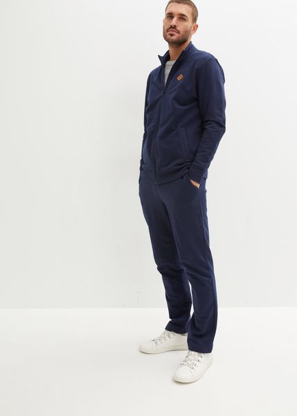 Dres sportowy z bawełny organicznej (2 części). Niebieskie bluzy męskie bonprix, m, bez wzorów, z bawełny, bez kaptura. Za 229.99 zł.