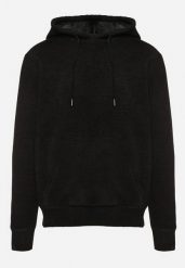Czarna Bluza z Wełną i Kapturem Ozdobiona Sznurkami Karitta. Czarne bluzy męskie Born2be, l, bez wzorów, z jeansu. Za 89.99 zł.