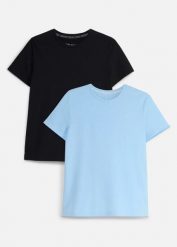Sportowy T-shirt z bawełną (2 pary), szybkoschnący. Czarne koszulki sportowe damskie bonprix, bez wzorów, z bawełny, bez kołnierzyka, bez ramiączek. Za 102.99 zł.