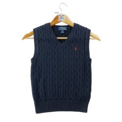 Second life - Sweter chłopięcy bez rękawów Cable-Knit - Jak nowy. Niebieskie swetry dla chłopców Ralph Lauren, bez wzorów, z jeansu, bez kołnierzyka, bez kaptura. Za 122.16 zł.