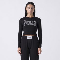 Ikoniczna Koszulka Ze Zwiekami Dlugimi Rekawami Czarny Bawelna, Elastan. Czarne t-shirty damskie Everlast, bez wzorów, z bawełny, bez kołnierzyka. Za 164.65 zł.