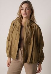 Zielona Przejściowa Kurtka Bombka Oversize z Bawełny i Wiskozy Effinue. Zielone kurtki damskie Born2be, l, bez wzorów, z bawełny, bez kaptura. Za 149.99 zł.