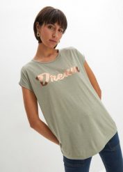 Długi T-shirt z mieszanki wiskozy. Szare t-shirty damskie bonprix, bez wzorów, z wiskozy, eleganckie, bez kołnierzyka. Za 72.99 zł.