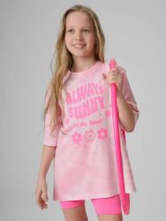 T-shirt loose z nadrukiem dziewczęcy 4F 4FJRSS26TTSHF3911. Czerwone t-shirty i topy dla dziewczynek 4f, bez wzorów, z bawełny, bez ramiączek. Za 34.99 zł.