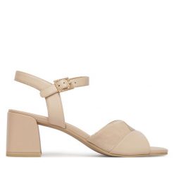 Sandały Caprice. Brązowe sandały damskie Caprice, bez wzorów, bez obcasa, na słupku, bez zapięcia. Za 329.99 zł.