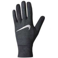 Rękawiczki Do Biegania Damskie Z Polaru DriFIT. Szare rękawiczki damskie Nike, bez wzorów, z polaru, sportowe. Za 266.99 zł.