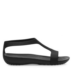 Sandały Crocs. Czarne sandały damskie Crocs, bez wzorów, bez obcasa, na płaskiej podeszwie, bez zapięcia. Za 149.99 zł.