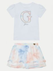 Guess Komplet t-shirt i spódniczka K5RG03 K6YW0 Biały Regular Fit. Białe spódniczki dla dziewczynek Guess, z aplikacjami, z bawełny. Za 289.99 zł.