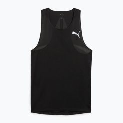Koszulka do biegania męska PUMA Raceday Ultraspun Singlet. Czarne koszulki sportowe męskie Puma, m, bez wzorów, bez kołnierzyka, bez ramiączek, do biegania. Za 169.99 zł.