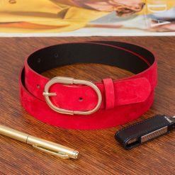 Pasek skórzany BELTIMORE r.80-95 cm E51 czerwony. Czerwone paski damskie bez wzorów. Za 41.99 zł.