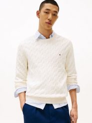 Tommy Hilfiger sweter Mężczyźni drobna dzianina biały, XL. Białe swetry przez głowę męskie Tommy Hilfiger, m, bez wzorów, z bawełny, bez kołnierzyka. Za 569.95 zł.