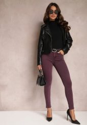 Ciemnofioletowe Jeansy Skinny z Efektem Push Up Karinali. Fioletowe jeansy damskie Renee. Za 69.99 zł.