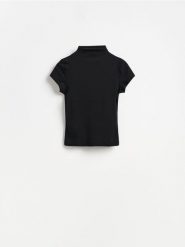 T-shirt ze stójką - czarny. Czarne t-shirty damskie Reserved, l, bez wzorów, z dzianiny, bez kołnierzyka. Za 49.99 zł.