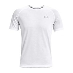Koszulka do biegania męska Under Armour Streaker. Białe koszulki sportowe męskie Under Armour, m, bez wzorów, bez kołnierzyka, bez ramiączek, do biegania. Za 99.99 zł.