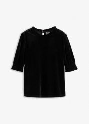 Bluzka z miękkiego aksamitu. Czarne bluzki damskie bonprix, bez wzorów, eleganckie, bez kołnierzyka, bez ramiączek. Za 82.99 zł.