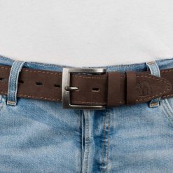 Pasek męski skórzany zamszowy skóra naturalna brązowy Beltimore W50 : Kolory - brązowy, beżowy, Rozmiar pasków - r.115-130 cm. Brązowe paski damskie bez wzorów, ze skóry. Za 59.90 zł.