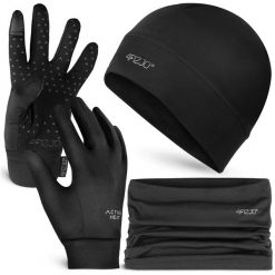 Zestaw termiczny unisex - czapka, komin i rękawiczki 4FIZJO. Czarne czapki i kapelusze damskie 4FIZJO, na zimę, bez wzorów, sportowe. Za 99.99 zł.