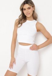 Białe Szorty Kolarki z Prążkowanego Materiału Adrase. Białe szorty damskie Born2be, l, bez wzorów, prążkowane. Za 29.99 zł.