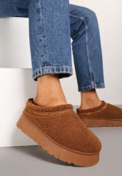 Brązowe Śniegowce na Platformie Ozdobione Haftem i Niską Cholewką Zinnicira. Brązowe śniegowce i trapery damskie Renee, z jeansu, przed kostkę. Za 69.99 zł.