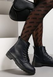Granatowe Botki Baines. Niebieskie botki damskie Renee, za kostkę, bez obcasa, na płaskiej podeszwie, bez zapięcia. Za 84.99 zł.