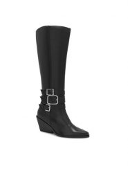 Eva Minge Kozaki CAREI-111347 Czarny. Czarne kozaki damskie Eva Minge, ze skóry, bez obcasa, na słupku. Za 449.99 zł.