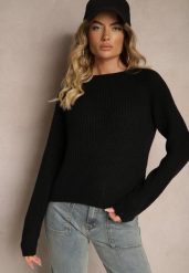 Czarny Krótki Sweter o Klasycznym Kroju Zinrethia. Czarne swetry damskie Renee, l, bez wzorów, z bawełny, casualowe, bez kołnierzyka, bez ramiączek, długie, bez kaptura. Za 59.99 zł.