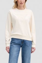 GUESS Beżowa bluza damska z cyrkoniami Triangle Lace, Rozmiar L. Brązowe bluzy damskie Guess, l, z aplikacjami, z dresówki, bez kaptura. W wyprzedaży za 229.99 zł.
