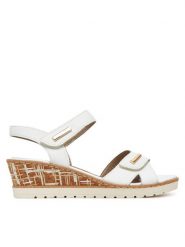 Remonte Sandały R6266-80 Biały. Białe sandały damskie Remonte, bez wzorów, ze skóry, bez obcasa, na koturnie, bez zapięcia. Za 359.99 zł.