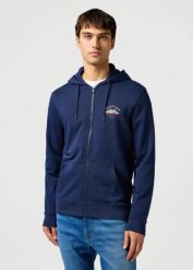 WRANGLER MĘSKA BLUZA WRANGLER GRAPHIC ZIP HOODIE NAVY 112362887. Niebieskie bluzy męskie Wrangler, m, bez wzorów, bez kaptura. Za 159.99 zł.