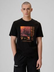 4F T-shirt relaxed z nadrukiem męski - czarny XL. Czarne t-shirty męskie 4f, m, bez wzorów, z bawełny, bez kołnierzyka. Za 79.99 zł.