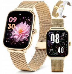 Smartwatch Gravity Damski Złoty Rozmowy Bluetooth 2 Paski IP68 (NE). Żółte paski damskie Gravity, bez wzorów. Za 269.90 zł.