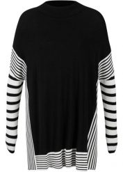 Sweter ze zrównoważonej wiskozy. Czarne swetry damskie bonprix, bez wzorów, z wiskozy, bez kołnierzyka, bez ramiączek, bez kaptura. Za 114.99 zł.