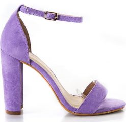Sandały Fioletowe Z Klamerką (38). Fioletowe sandały damskie Fashion, bez wzorów, z zamszu, bez obcasa, na słupku, bez zapięcia. Za 49.00 zł.
