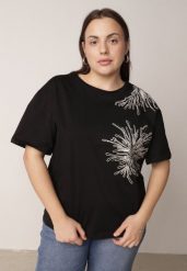 Czarny T-shirt Bawełniany z Ozdobnymi Cekinami Greyfeather. Czarne bluzki damskie Born2be, plus size, bez wzorów, z bawełny, biznesowe, bez kołnierzyka, plus size, bez ramiączek. Za 59.99 zł.