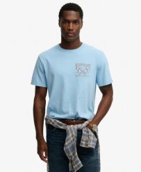 Superdry Outdoors Mountain Relaxed T‑shirt z 100% bawełny organicznej – krój. Niebieskie t-shirty męskie Superdry., m, bez wzorów, z bawełny, klasyczne, bez kołnierzyka. Za 198.35 zł.