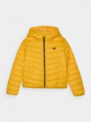4F Kurtka puchowa z wypełnieniem syntetycznym chłopięca - żółta 152 (11-12 lat). Żółte kurtki i płaszcze dla chłopców 4f, bez wzorów, z dzianiny, eleganckie, z kapturem. W wyprzedaży za 79.99 zł.