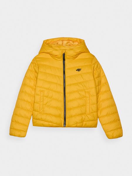 4F Kurtka puchowa z wypełnieniem syntetycznym chłopięca - żółta 152 (11-12 lat). Żółte kurtki i płaszcze dla chłopców 4f, bez wzorów, z dzianiny, eleganckie, z kapturem. W wyprzedaży za 79.99 zł.