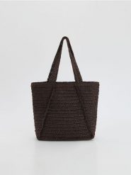 Pleciona torebka shopper - ciemnobrązowy. Brązowe torebki shopper damskie Reserved, bez wzorów, bez dodatków. Za 129.99 zł.