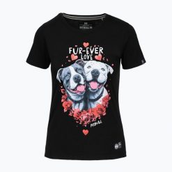 Koszulka damska Pitbull Fur Ever Love. Czarne koszulki sportowe damskie PITBULL, xl, bez wzorów, bez kołnierzyka, bez ramiączek. Za 99.99 zł.