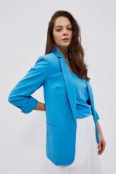 Marynarka z rękawami 3/4 i kieszeniami lazurowa. Niebieskie żakiety damskie MOODO, xs, bez wzorów, z elastanu. W wyprzedaży za 85.49 zł.