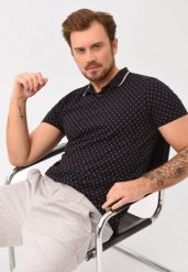 Polówka z wzorem O-CARO. Niebieskie koszulki polo męskie Volcano, m, bez wzorów, z bawełny, klasyczne, bez ramiączek. Za 119.99 zł.