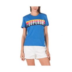 Koszulka turystyczna damska Superdry Rainbow Graphic Tee. Niebieskie koszulki sportowe damskie Superdry., s, bez wzorów, z bawełny, bez kołnierzyka, bez ramiączek. Za 81.00 zł.